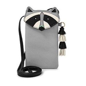 Fossil Raccoon Phone Crossbody Bag w/ Caroline Tassel Gray Color EUC